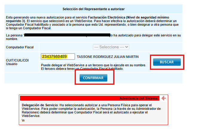 Ingresar CUIT del autorizado y confirmar